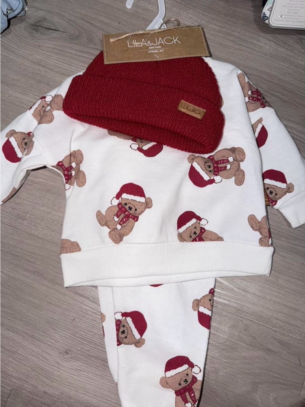 Life & Jack Kids White Teddy Santa Matching Set with Red Beanie